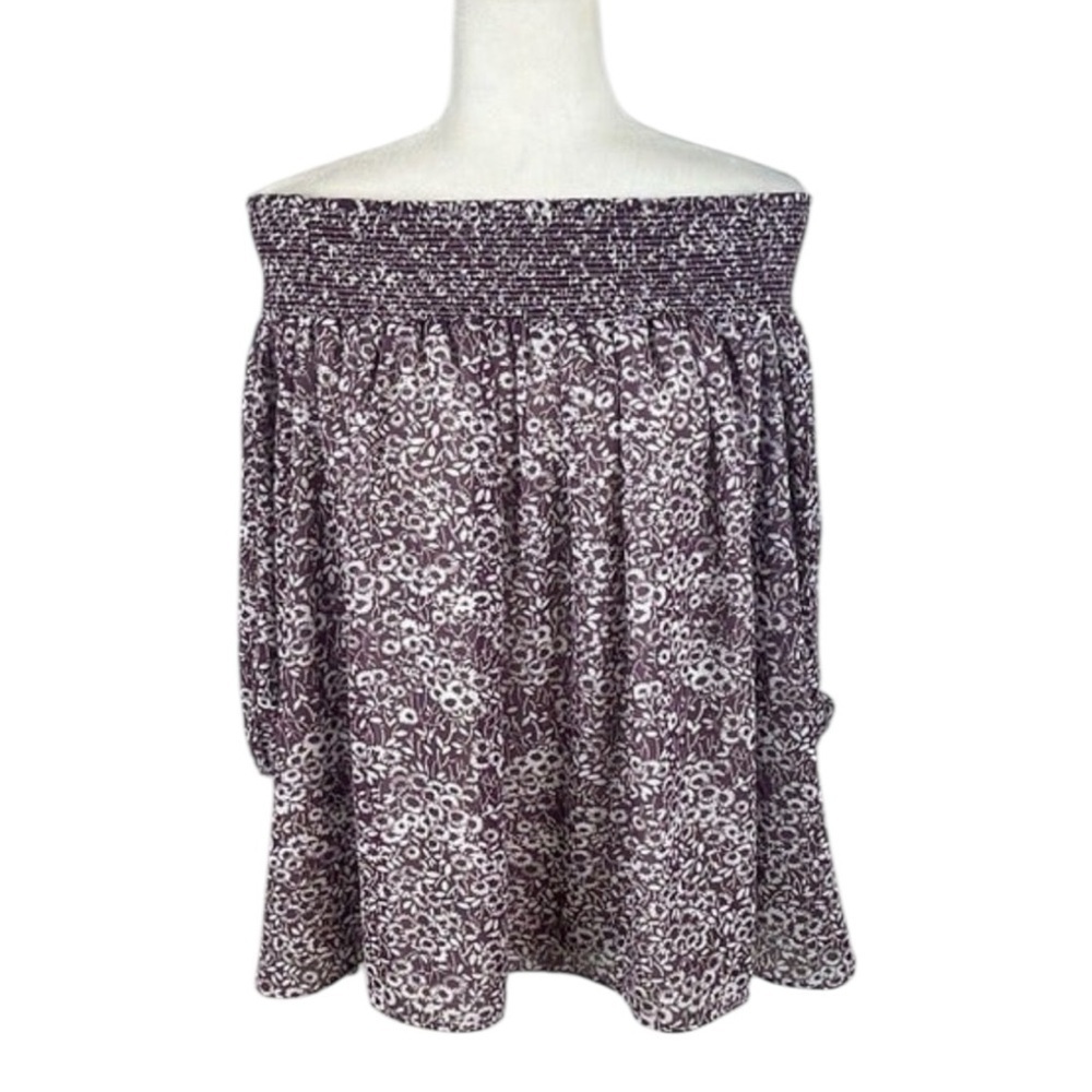 Loft Purple & White Floral Off The Shoulder Top Size M